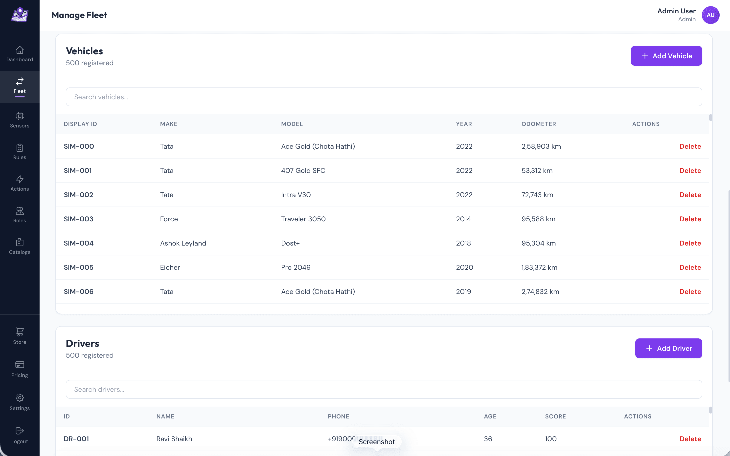 Fleet Dashboard with large dataset