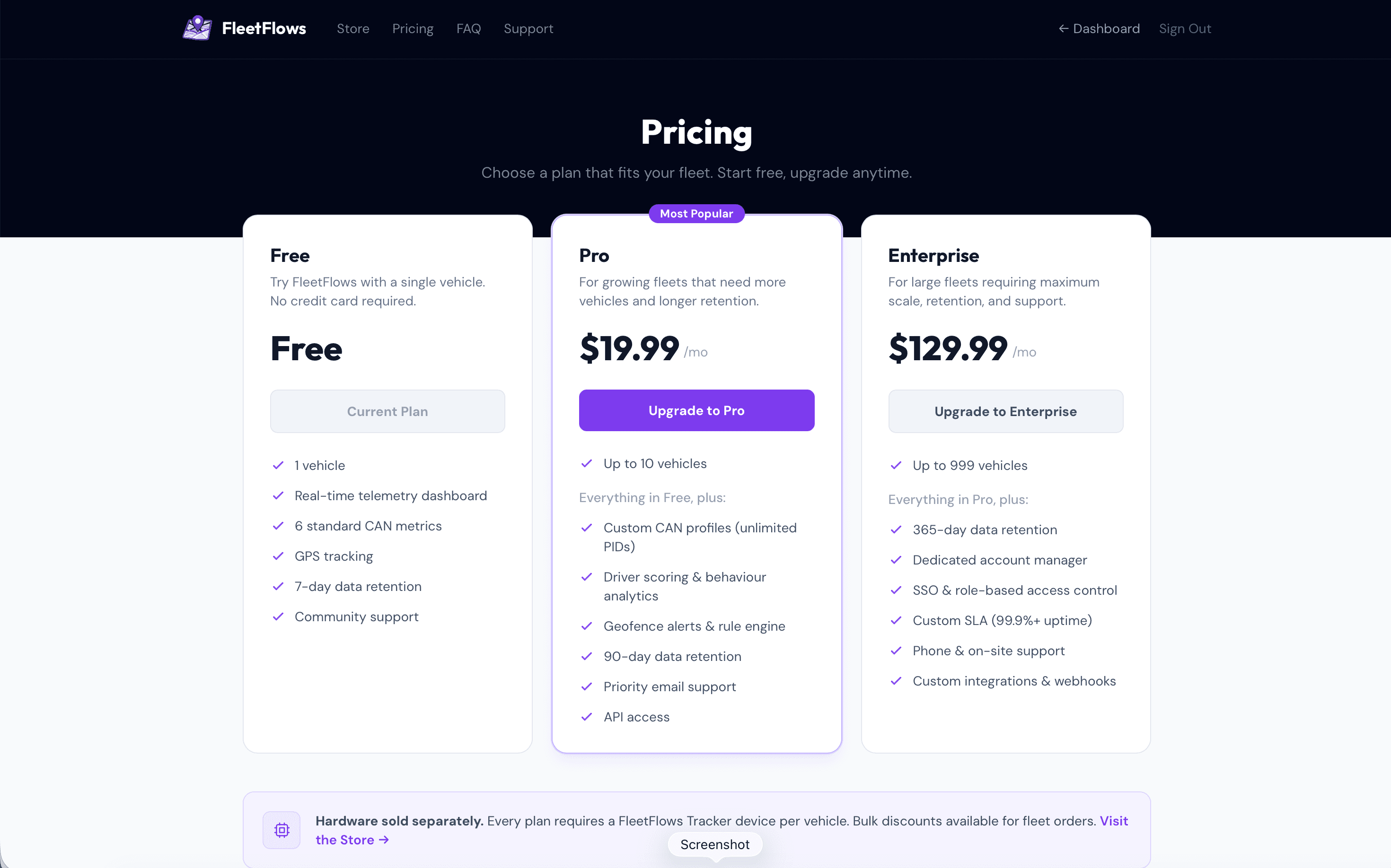 Pricing page